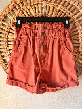 H&M High-Waist Paperbag Shorts in Rust Orange